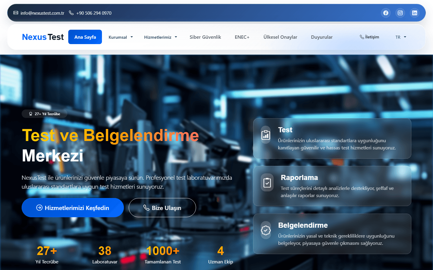 NexusTest proje ekranı